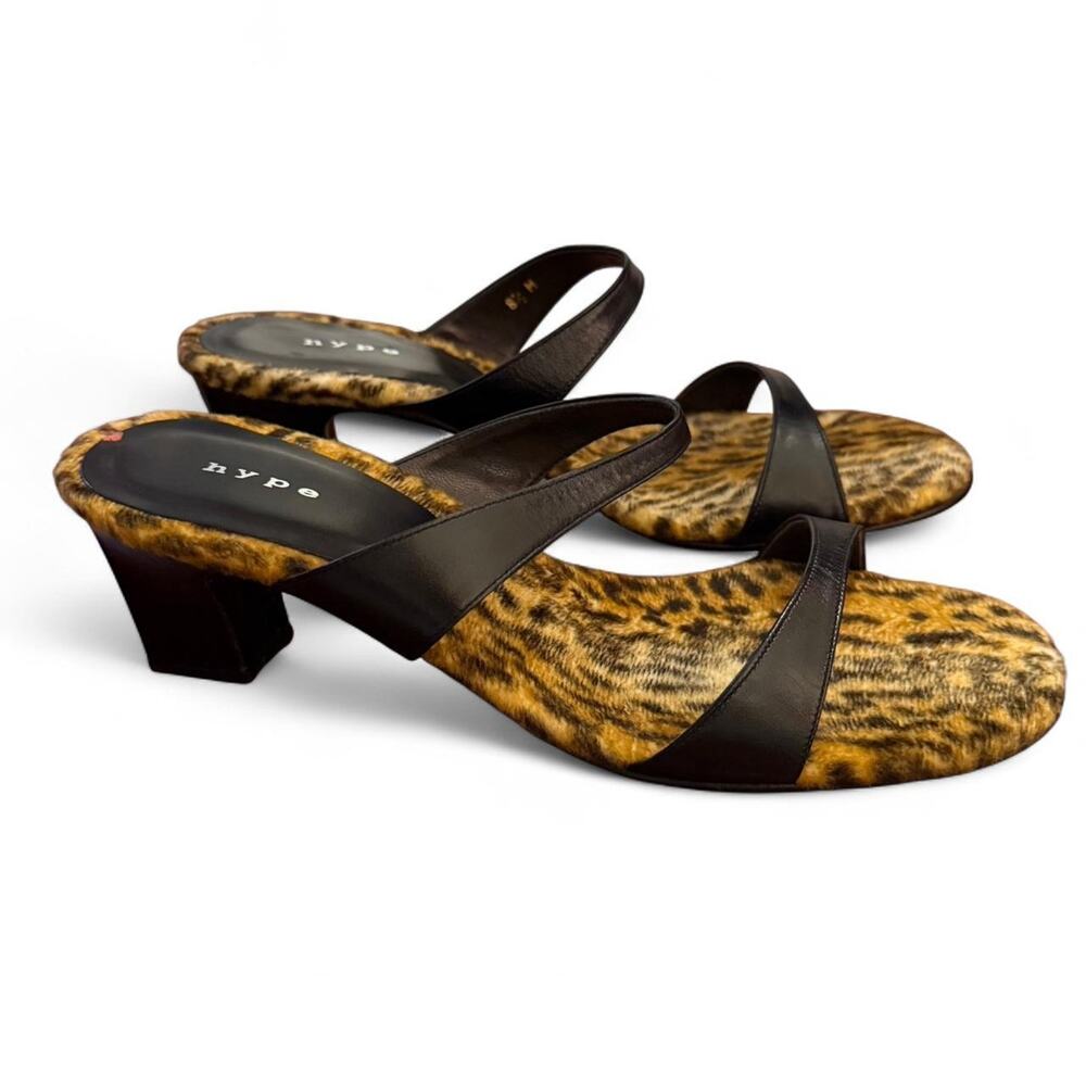 Leopard Print Leather Strap Mules - image 1
